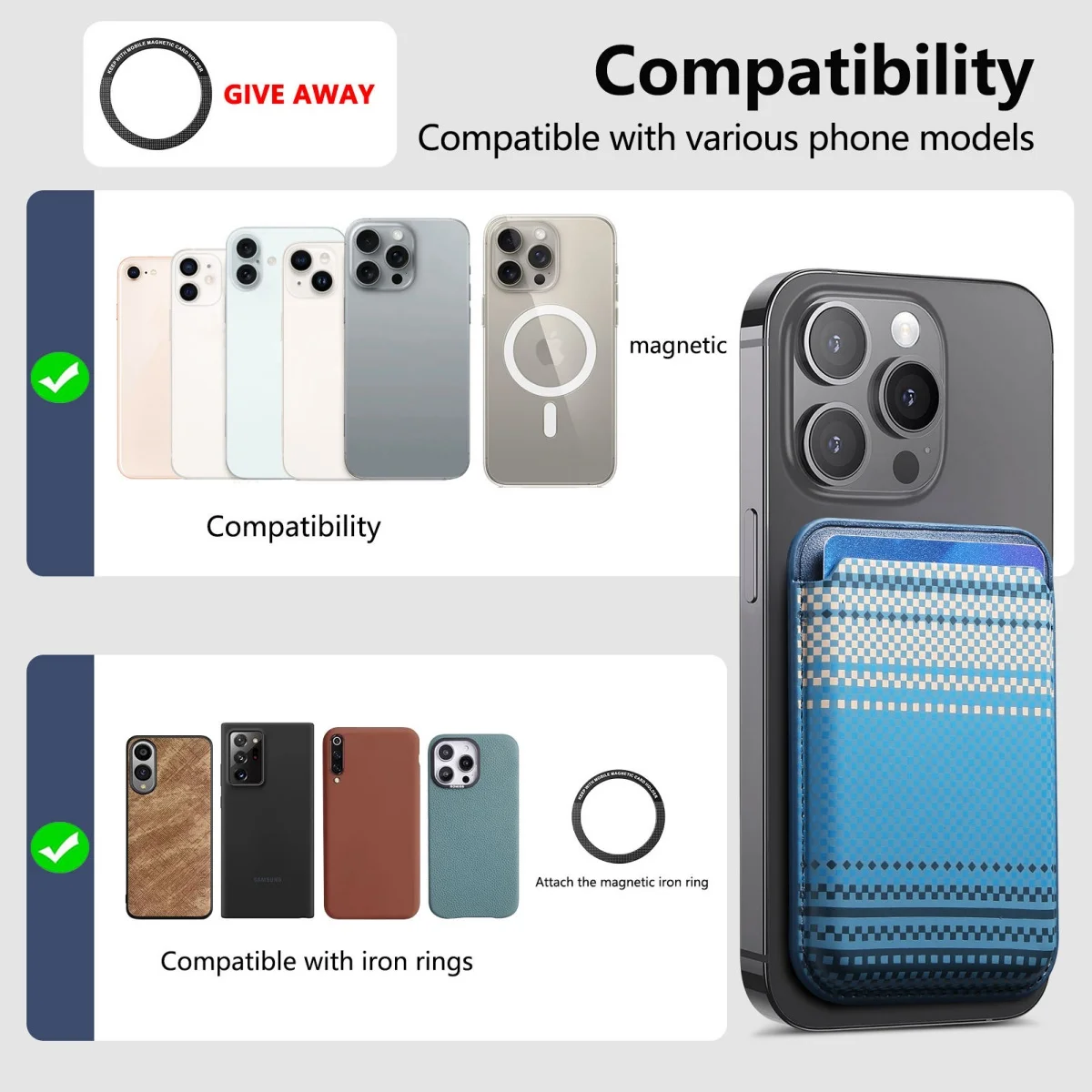 Enhanced Carbon Fiber Leather Magnetic Wallet Card Holder with Photo Pocket Cover