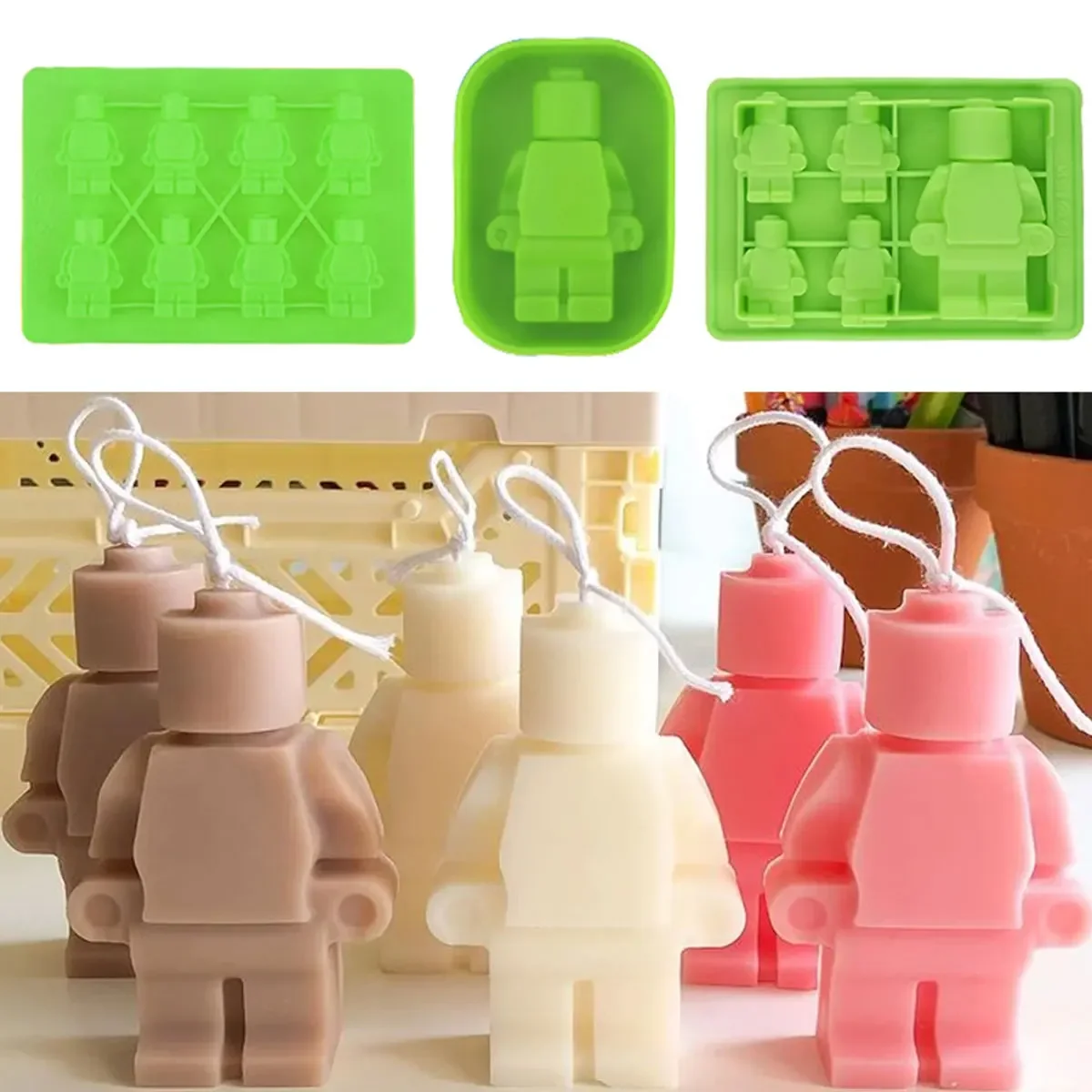 Description Picture 2 of item5-Cavity Robots Silicone Candle Mold DIY Candle Making Chocolate Ice Tray Soap Mould Christmas Gifts Craft Supplies Home Decor