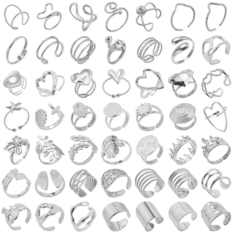 1/5 Pcs Heart/Plant Leaf/Butterfly/Hasama Ring Starfish Shell Open Adjustable Stainless Steel Rings For Women Men Jewelry Anillo stainless steel ring finger ring opening ring adjustable rings