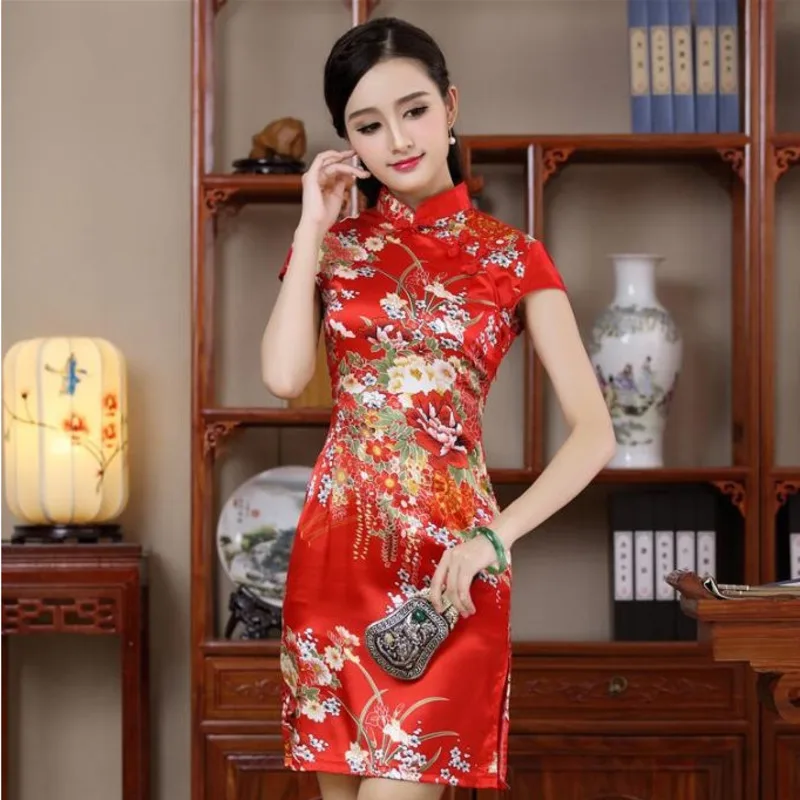 Chinese Traditional Modern Qipao Wedding Dress Red Dresses Cheongsam Plus Size With Embroidery Black Sexy Silk Short Woman