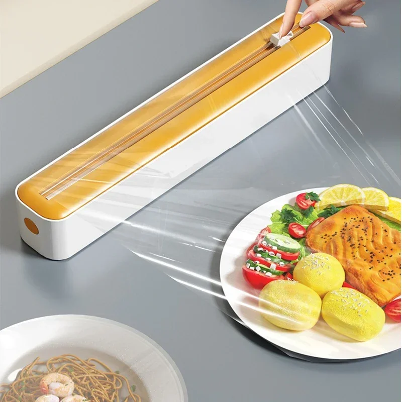 Food Film Dispenser 2 in 1 with Cutter Storage Box Kitchen Organizer