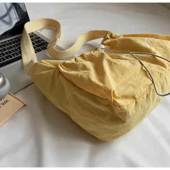 Borsa a Tracolla Casual Semplice con Coulisse, Grande Capacità, con Cerniera, Pieghevole, Monocolore, da Designer, per Pendolari, Estiva