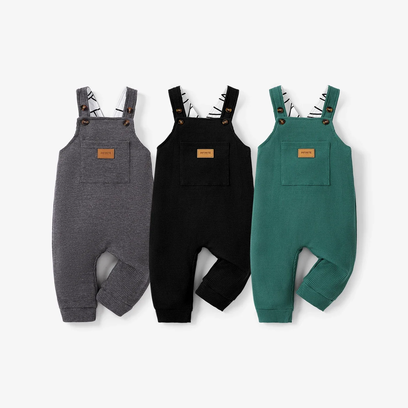 Children overalls PatPat Baby Boy Waffle Letter Patched Pocket Front Overalls skin texture Avant-garde Casual/Outdoor Oversized