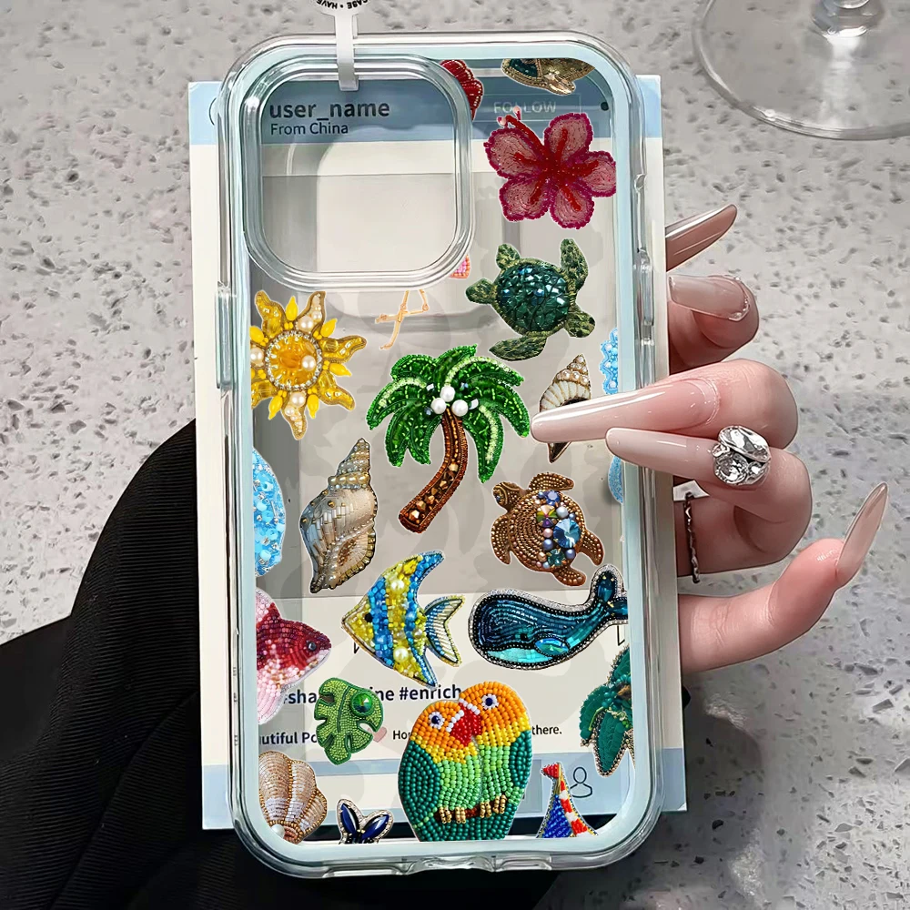 Tropical Ocean Wind Glitter Transparent Phone Case with Dual-Color Airbag Cover