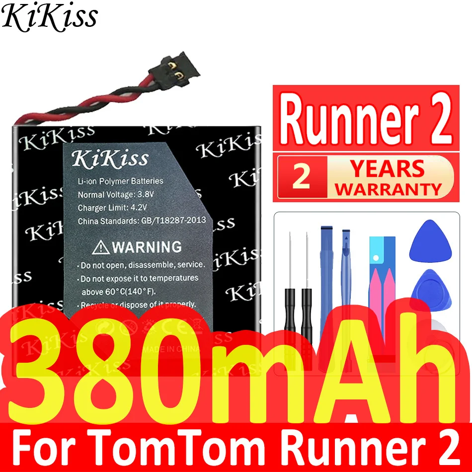 380Mah Kikiss Potente Batteria 332824 Per Tomtom Runner 2 Runner2 Smartwatch