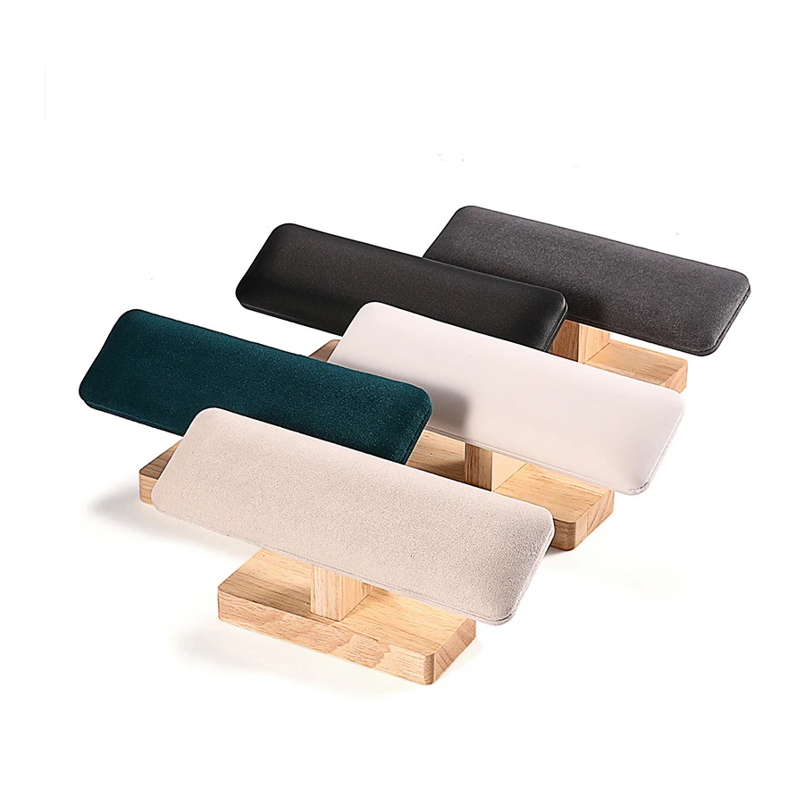 Wooden Base T-Shaped PU Leather/Velvet Bracelet Display Rack Bangle Watch Hairband Jewelry Storage Stand Holder Organizer 1pc