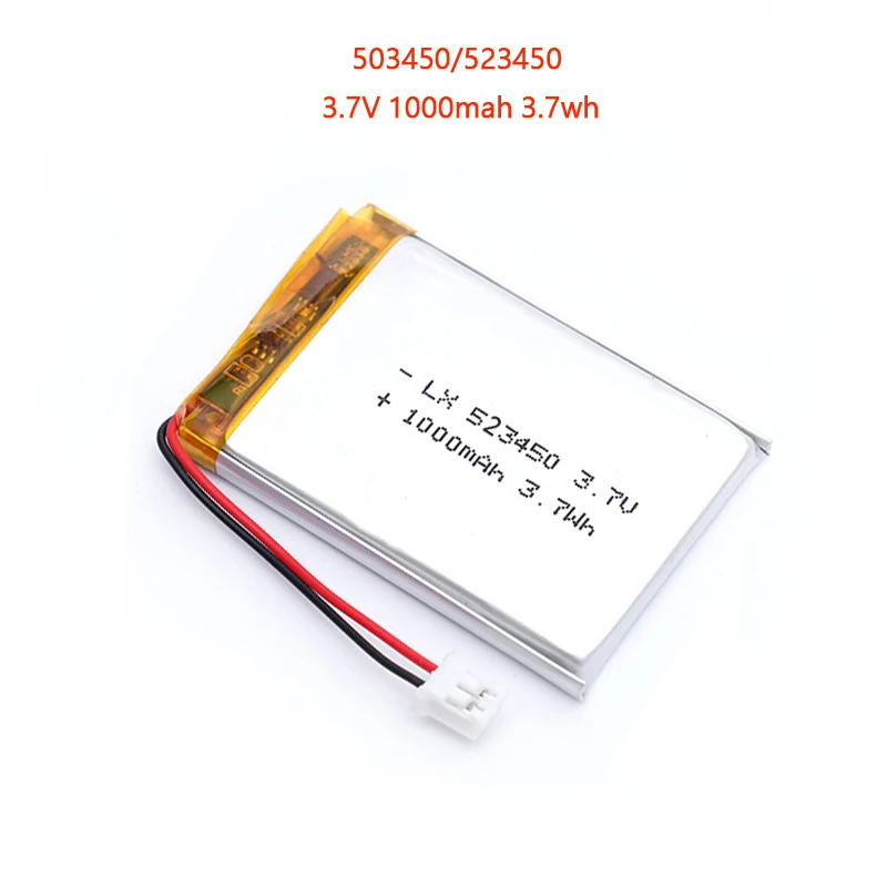 523450 / 503450 3,7 V 1000 mAh Polymer-Lithium-Akku PH2.0 2-polig für Smartphone, Lautsprecher, GPS, Radio