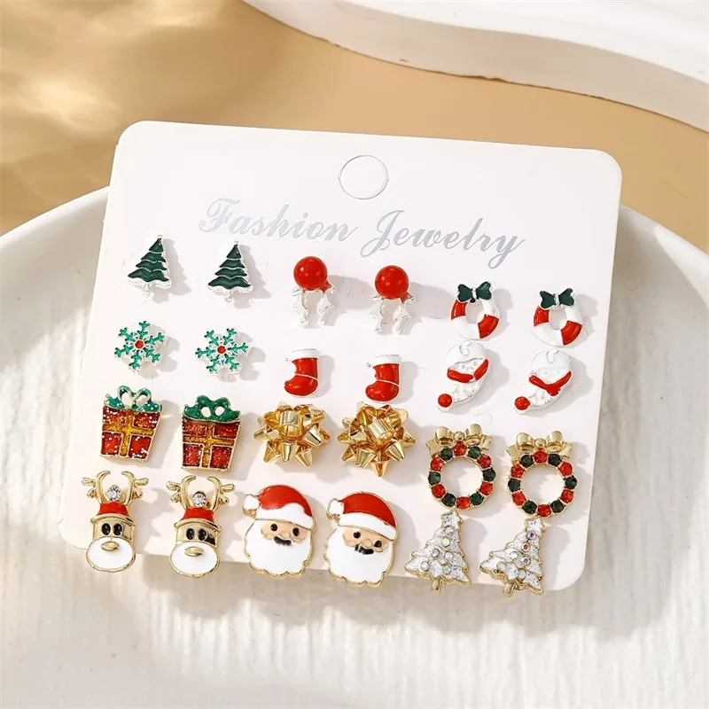 24 Stück Weihnachtsbaum Schneeflocke Elch baumeln Zirkon Ohrringe Ohrstecker für Frauen Tropfen Ohrringe für Weihnachten Party Festival Schmuck Geschenk