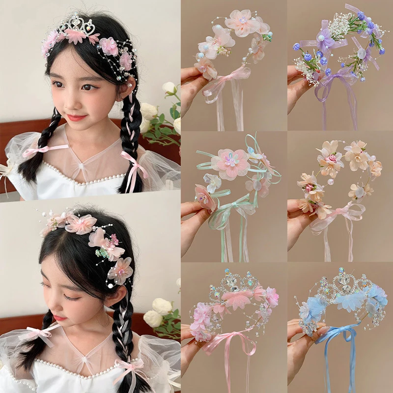 Romantic Floral Bridal Heaband Crystal Pearl Tiara For Women Girls Flower Rhinestone Hairband Wedding Hair Accessories Jewelry