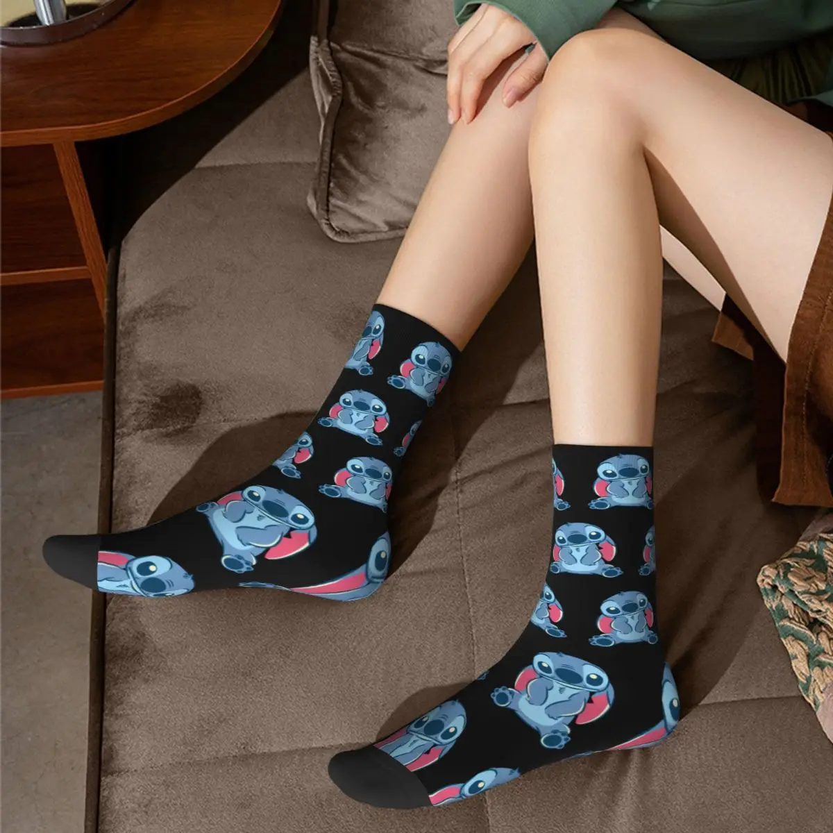 New Lilo And Stitch Socks Men\'s Women\'s Funny Happy Stitch & Scrump Socks Spring Summer Autumn Winter Middle Tube Socks Gift
