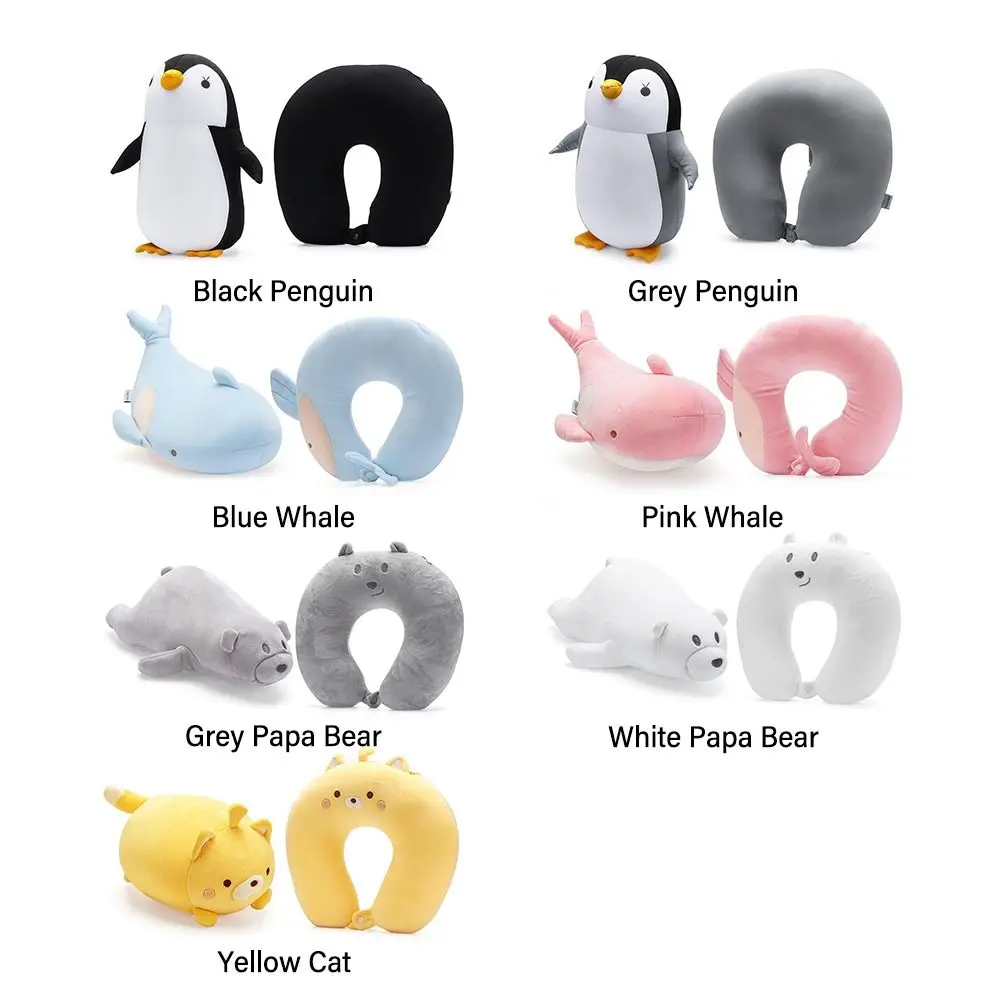 Cute Multifunctional Changable Cartoon Cervical Fluffy Pillows U Shaped Travel Pillow Penguin Whale Protection Neck 4