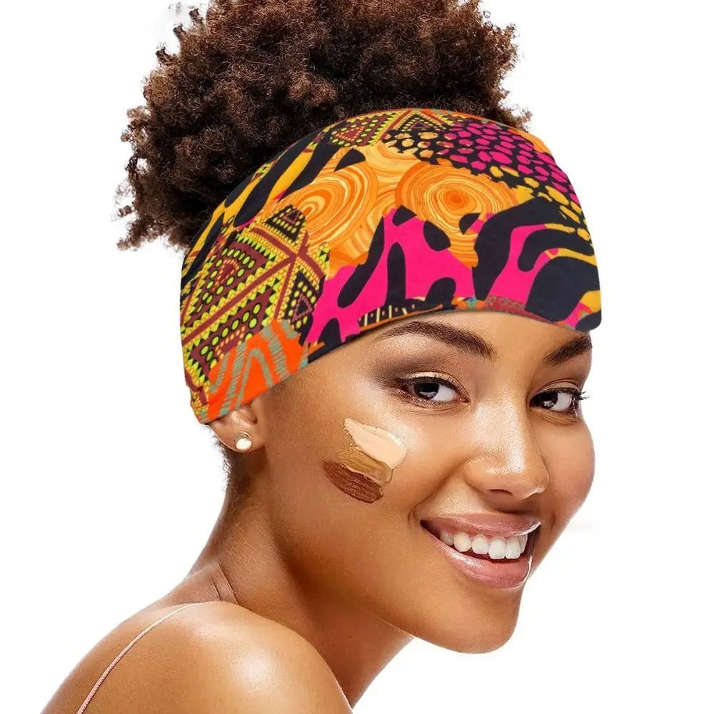 African Pattern Headband Turban Headwear Bohemian Wide Headband Cotton Stretch Women Headwrap Hair Bandana Yoga Hair Band