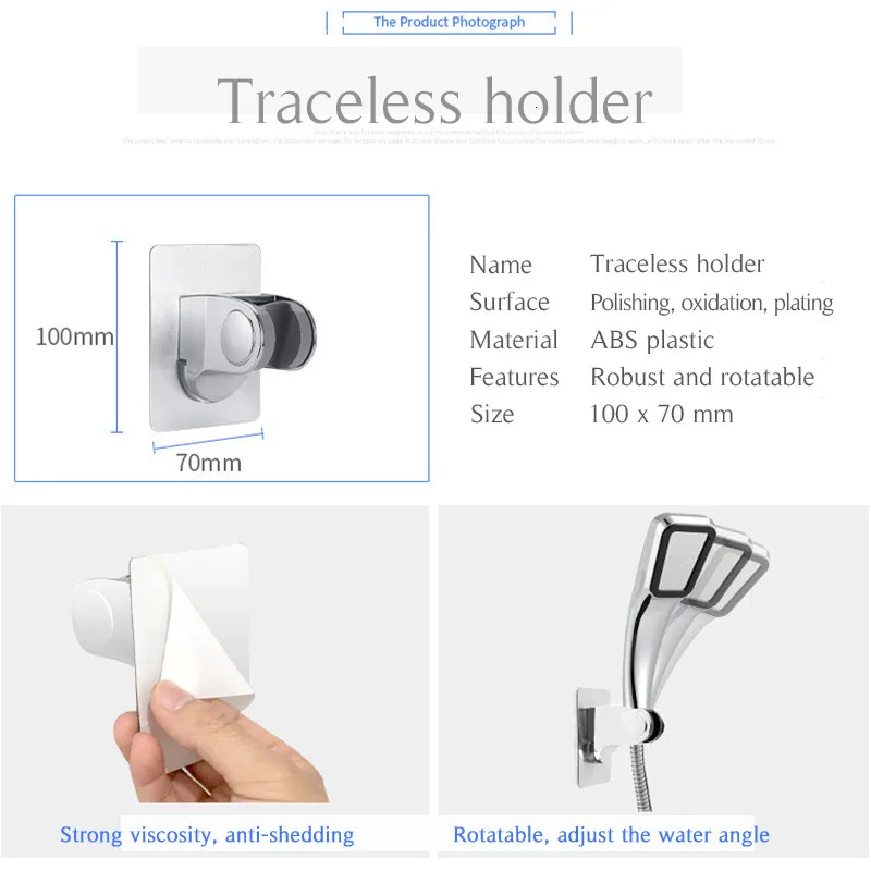 EHEH Traceless Shower Head Holder Hooks Adjustable Self-adhesive Rustproof Durable Shower Holder No drill Bathroom Accessory