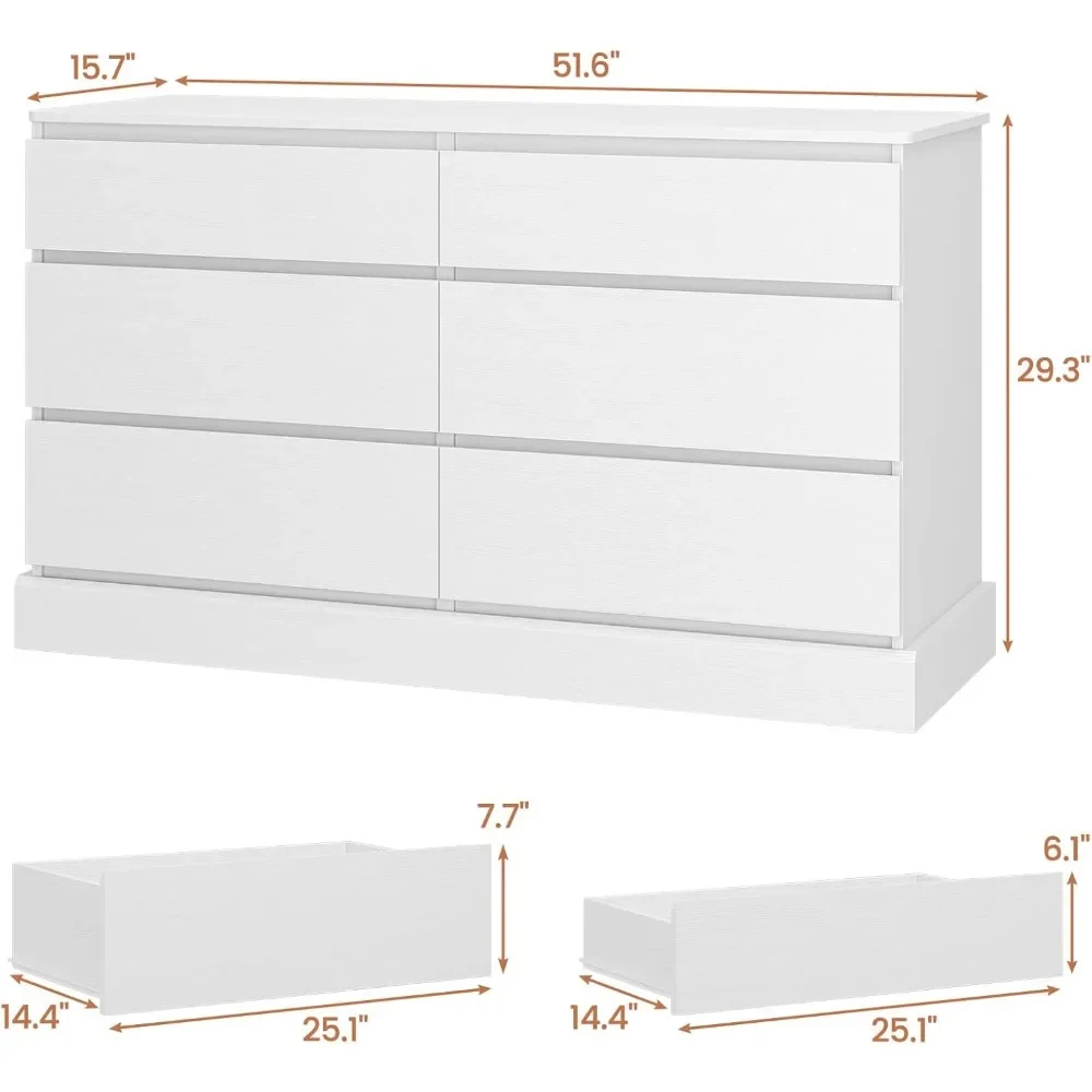 Dresser for Bedroom, Modern Chest of Drawers, Storage Tower Clothes Organizer Closet, Long Double Dresser with No Handle Drawers 5