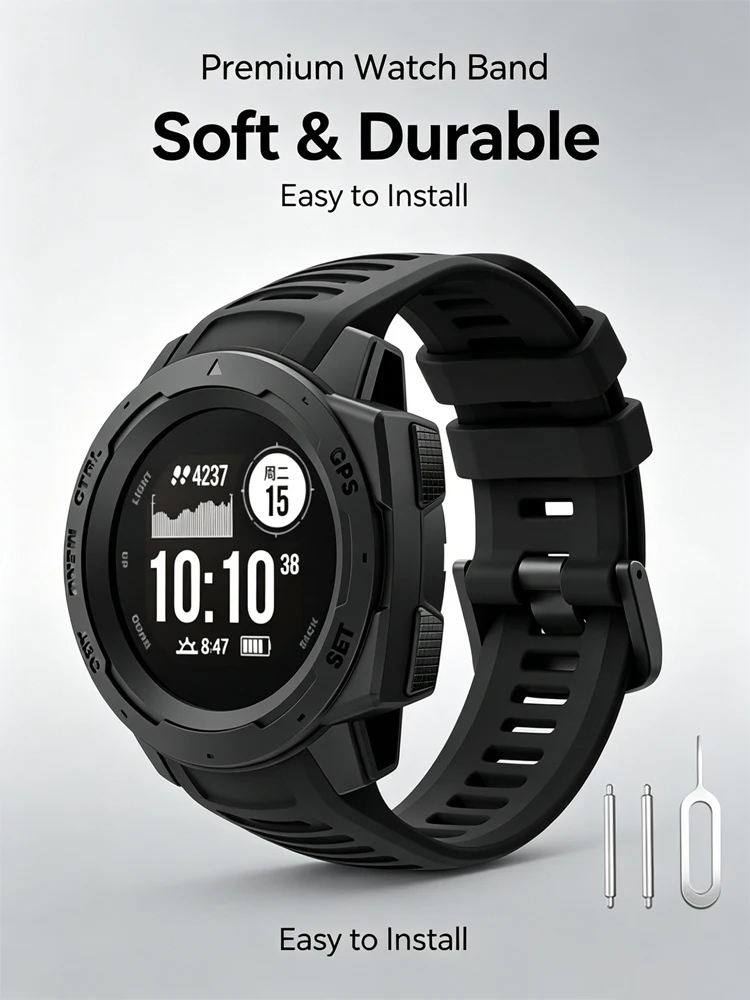 Silicone Sport Strap Replacement Band for Garmin Instinct Series Smartwatch