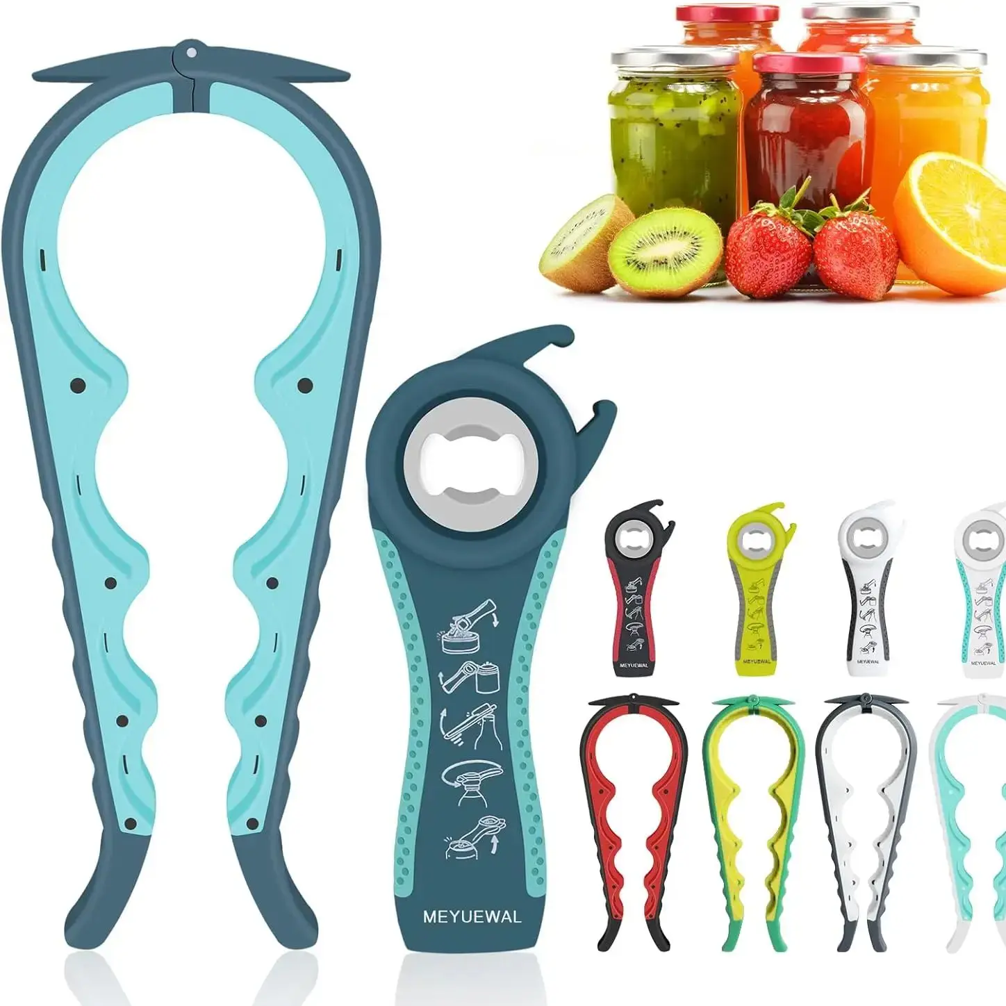 Can Opener 4 in 1 Multi Function Jar Opener Bottle Opener Kit with Silicone Handle Easy to Use for Children Elderly and Arthri