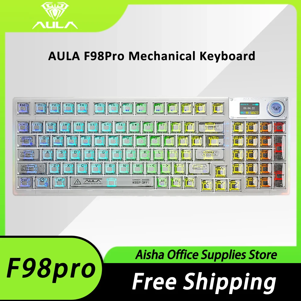 

AULA F98pro Mechanical Keyboard Customize Screen Multifunctional Knob Hot Swap Wireless Gaming Keyboard RGB Gasket Pc Gamer Gift