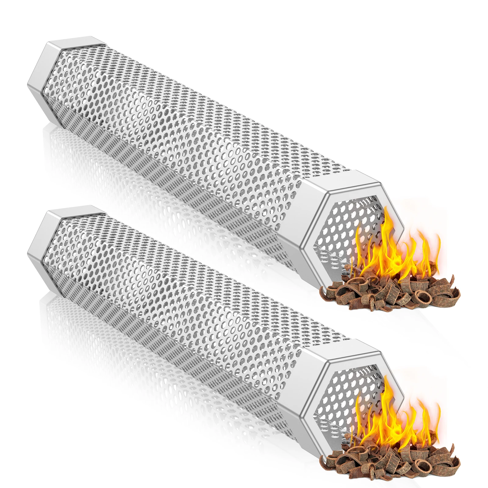 2 Pcs Pellet Smoker Tube Stainless Steel Hexagon Smoker Tube Efficient Smoking Heat Resistant Grill for Hot
