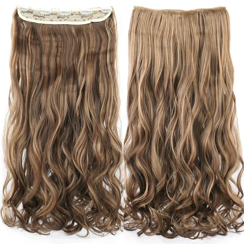 24'' 28'' Kunsthaar-Charms, Clip-In-Haarverlängerungen, schmutzigblond, synthetische braune lockige Haarteile für Frauen_voghion.com