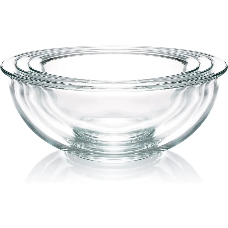 3 Piece Glass Mixing Bowls set,Glass Nesting Bowls, Clear Salad Mixing Bowl for Kitchen, Cooking, Baking, Prepping,Microwave
