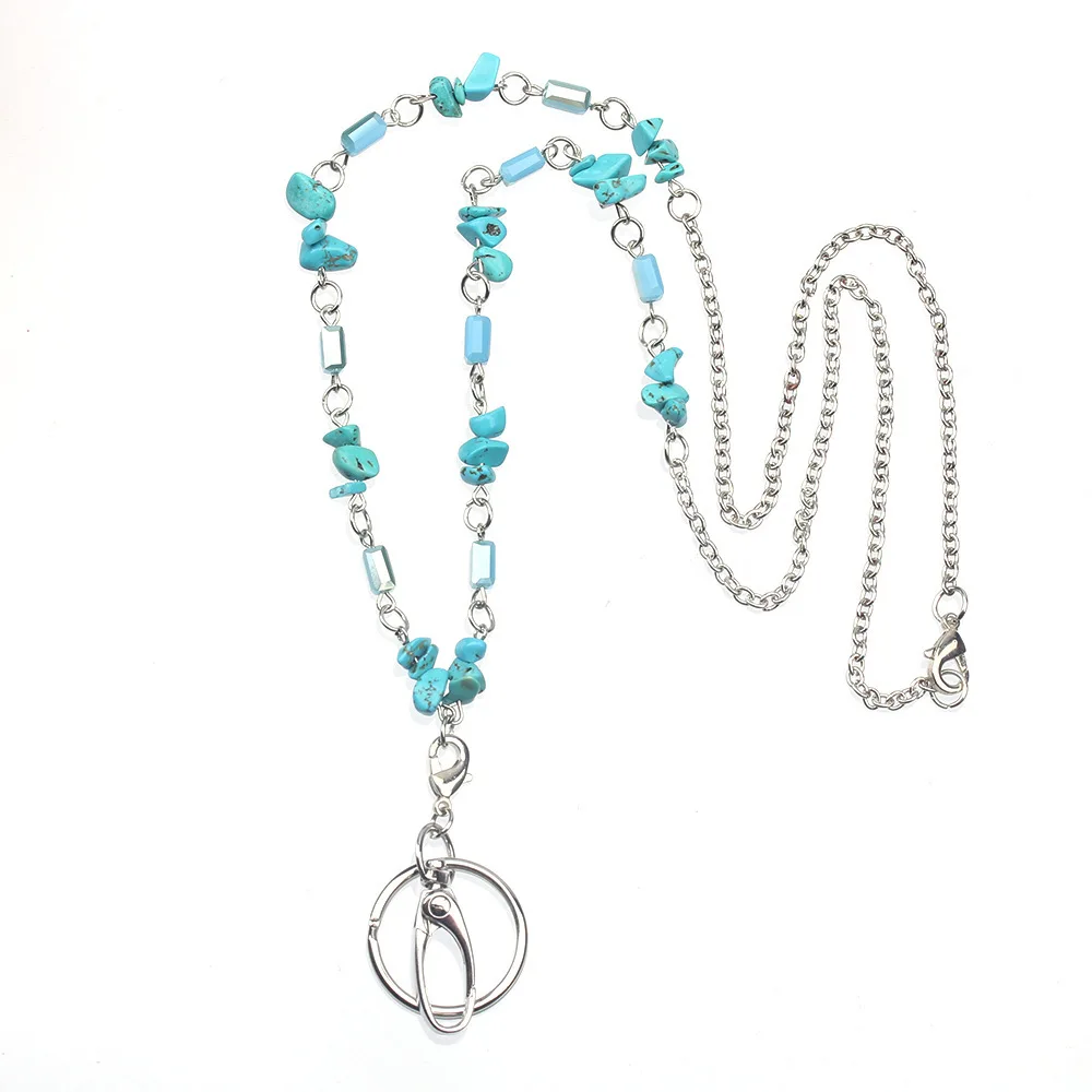 Women's Stylish Blue Beaded Lanyard with ID Badge Holder