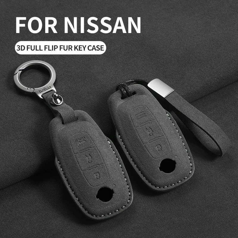 3 Tasten Wildleder Auto Remote Key Case Cover Shell für Nissan Teana Qashqai X-Trail Kicks Tiida für Infiniti Auto Schlüssel ring