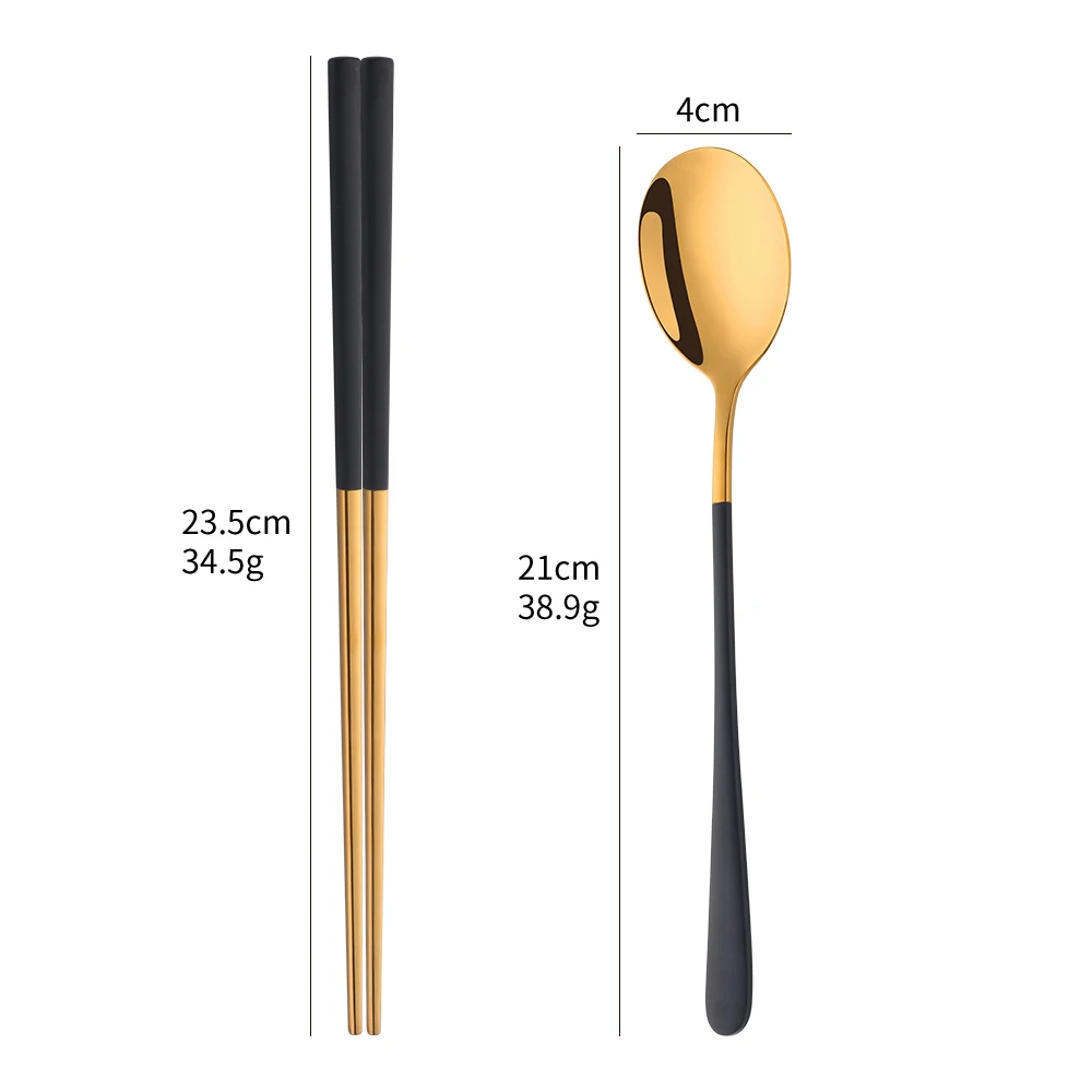 Stainless Steel Cutlery Set Picnic Cutlery Set Western Style Cutlery Set Camping Cutlery Set 2Pcs 18/8 Stainless Steel Cutlery Set Sushi Sticks Coffee Tea Spoons Set Dinnerware Korean Chopsticks Dessert Spoon Flatware