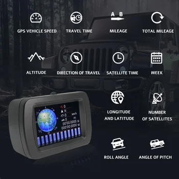Inclinometro digitale GPS per auto A65 fuoristrada per display HUD Head Up Tachimetro multifunzione Roll Angle Bussola per chilometraggio dell'altitudine