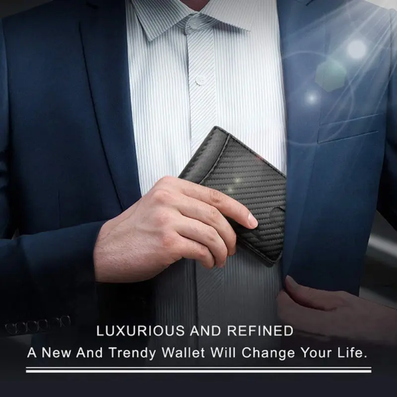 Men's Simple Slim Wallet With Money Clip RFID Blocking Front Pocket Leather Anti-theft Brush Dollar Clip Card Sleeve Plus Hole