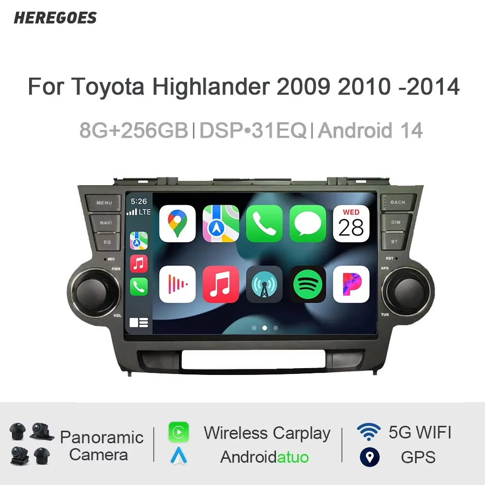 Carplay DSP 2 Din Android 14 Auto Player multimedia Für toyota Highlander 2009 2010-2014 Navigation GPS Radio stereo Wifi 8G + 256G