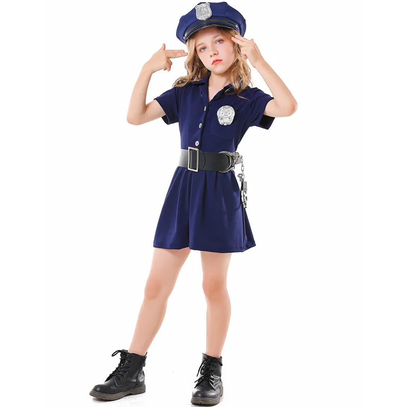 

Kids Cop Police Officer Costume Girls Policeman Role-playing Cosplay Uniform Halloween Carnival Party Masquerade Party Child Set