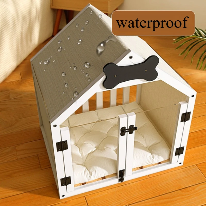Solid Wood Dog House Large Space Double Doors Indoor Breathable Small Dog Washable Cat's Nest House Waterproof Pet Bed