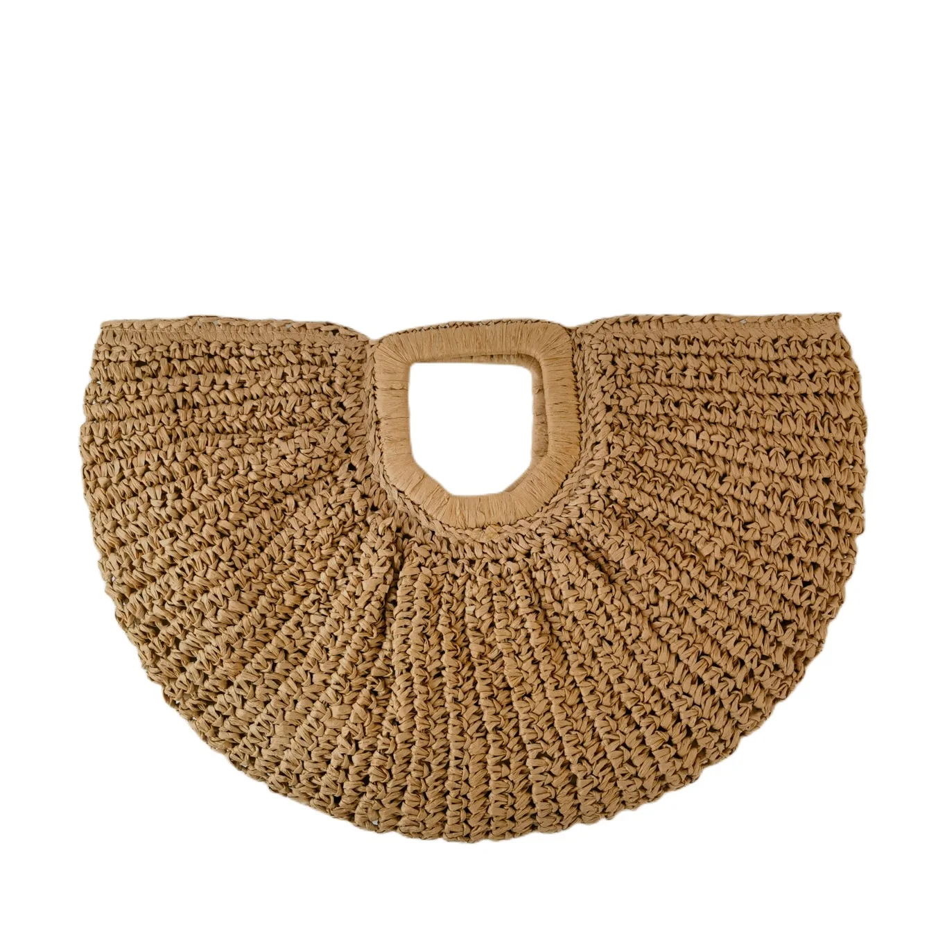 Summer Straw Women Half-moon Beach Handbag Rattan Handmade Handle Fashion Kintted Tote Bag Ladies Straw Bag Wrapped Beach Bag 11