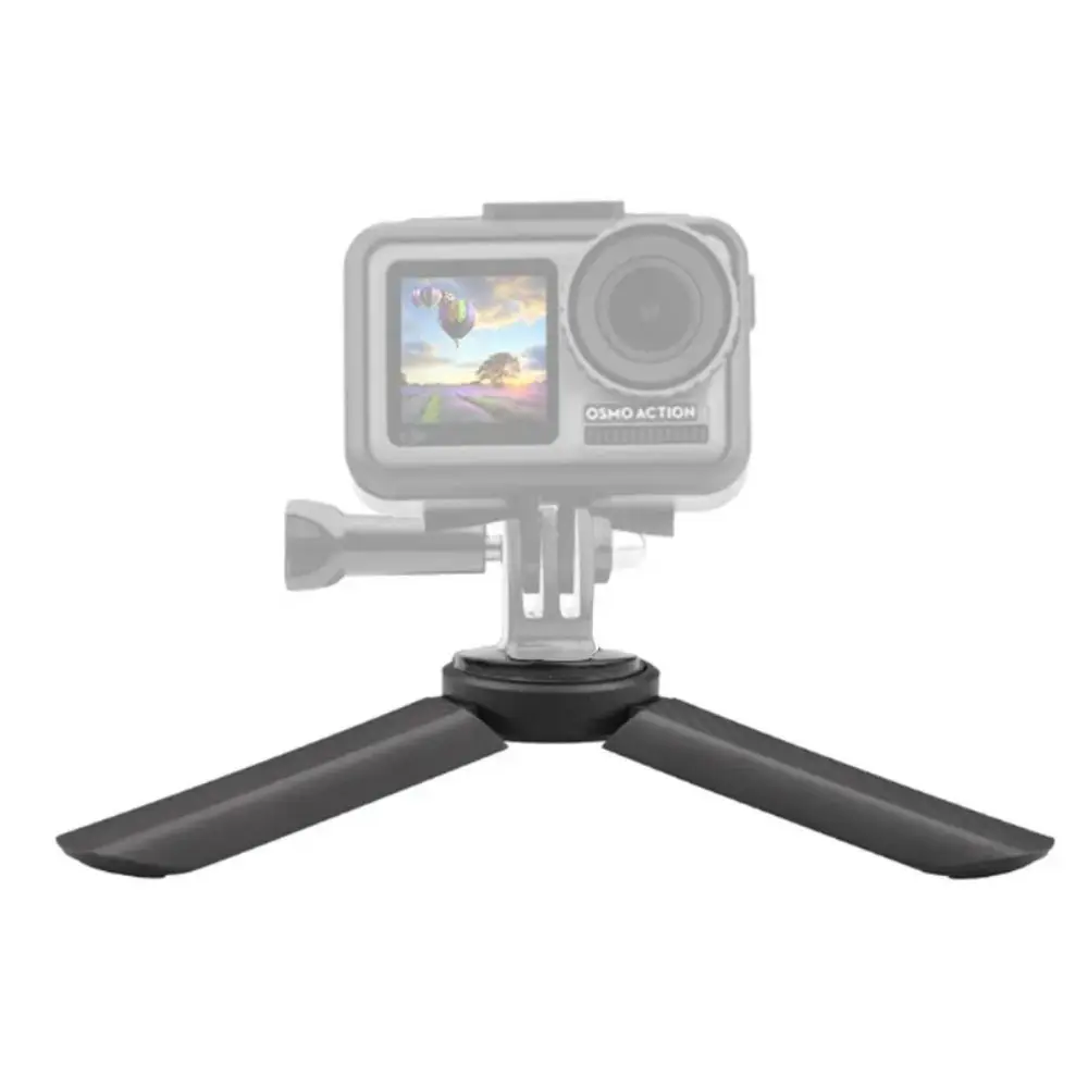 Mini trépied pour caméra d'action déployé avec une DJI Osmo Pocket 2, prêt à l'emploi.