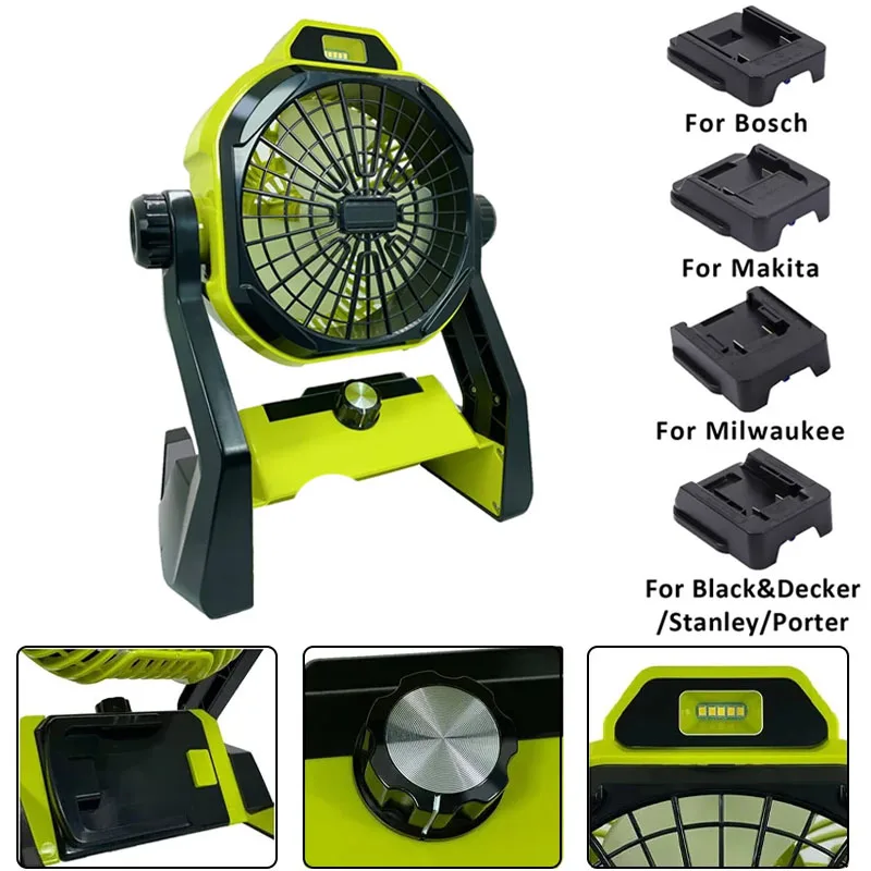 

Outdoor Camping Lighting Fan for Makita/Bosch/Dewalt/Milwaukee/Black Decker 18V 20V Li-ion Battery with LED Light with Adapter