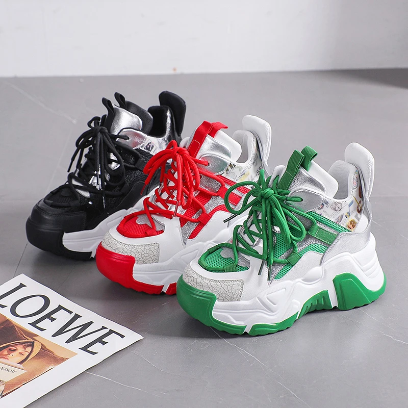 

Hot Women's Thick-soled Vulcanized Shoes Autumn New Green Chunky Sneakers Woman Made Suede Thick-soled Casual Shoes