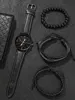 4pcs Fashion Business Leisure Round Men's Belt Quartz Watch with Woven Bracelet Set 5