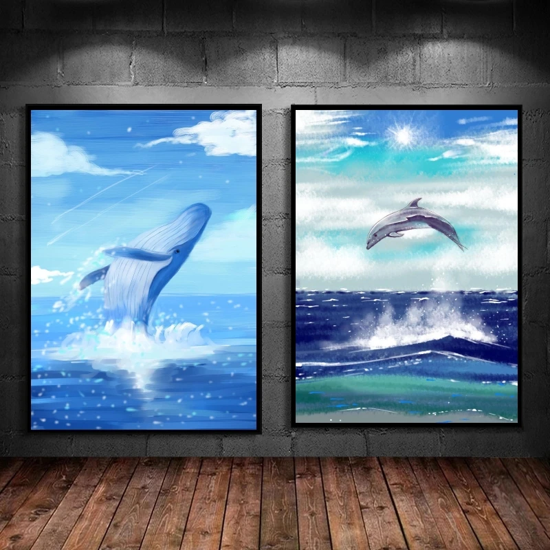 

Canvas HD Prints Whale jumps out of water Poster Home Modern Living Room Modular Painting Wall Stickers