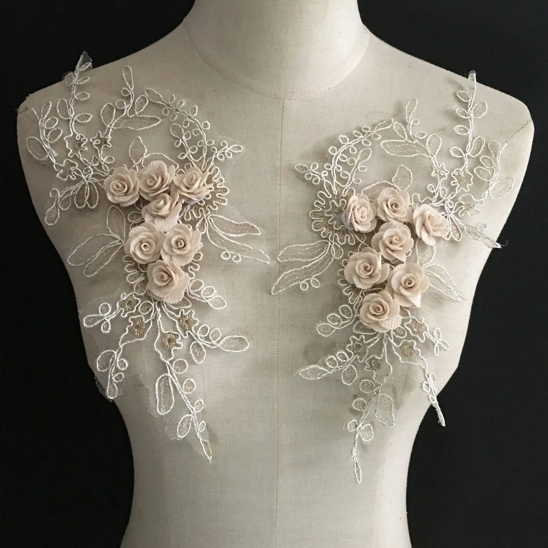 

2Pcs Fabric 3D Colorful Flower Lace Sewing Applique Collar DIY Craft Neckline