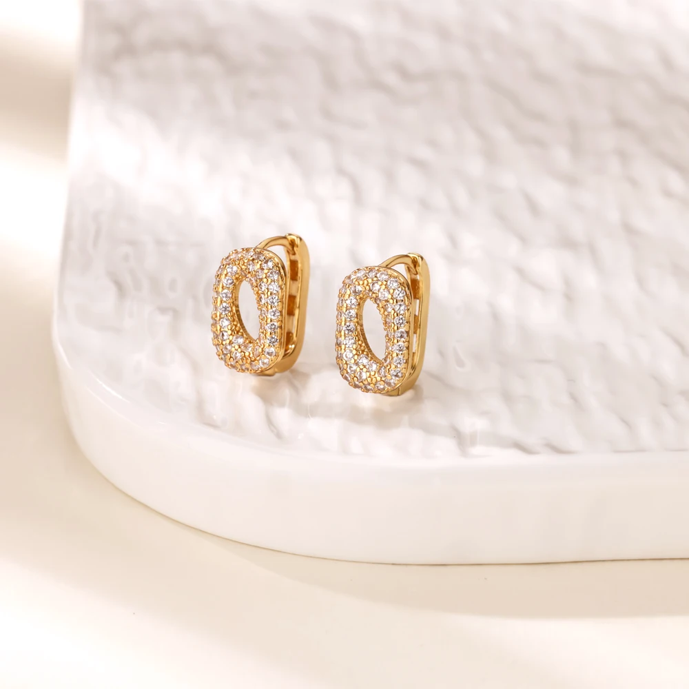Rainbow Zircon Hollow Oval Hoop Earrings For Women Men