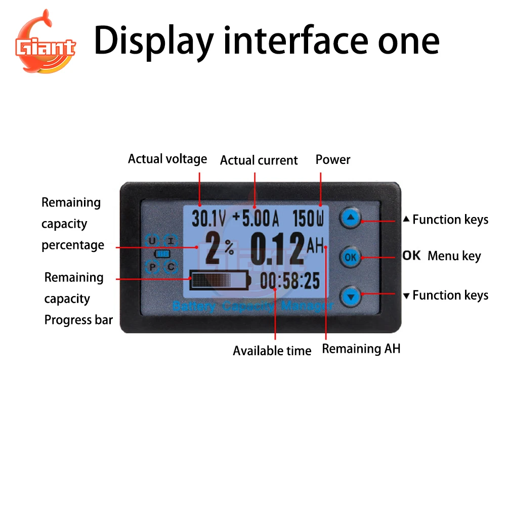 VA9210 DC8-120V Digital Voltmeter Ammeter Battery Capacity Indicator Hall Coulomb Meter Tester Power Detector Energy Test Meter