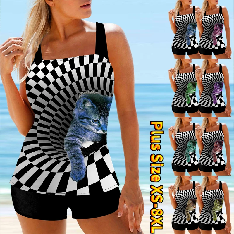

2023 New Summer Ladies Sexy Tankini Two Piece Swimsuit High Waist New Design Printing Beachwear Women's High Waist Swimsuit