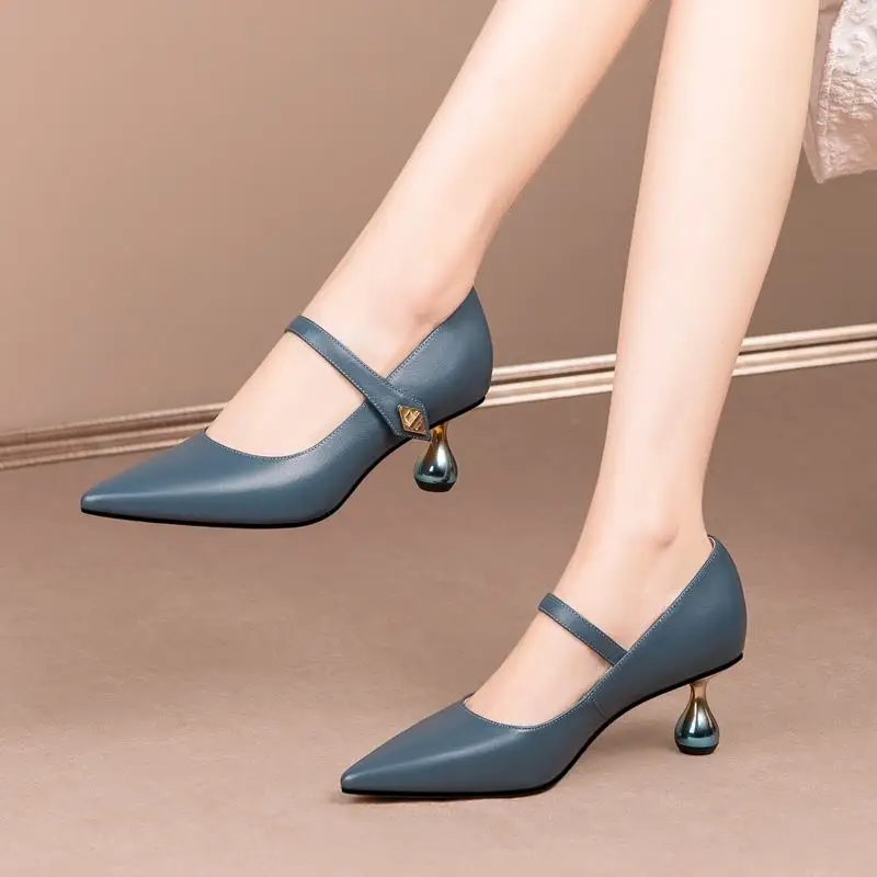 

Женские туфли из натуральной кожи, на высоком каблуке, Размеры 33-43