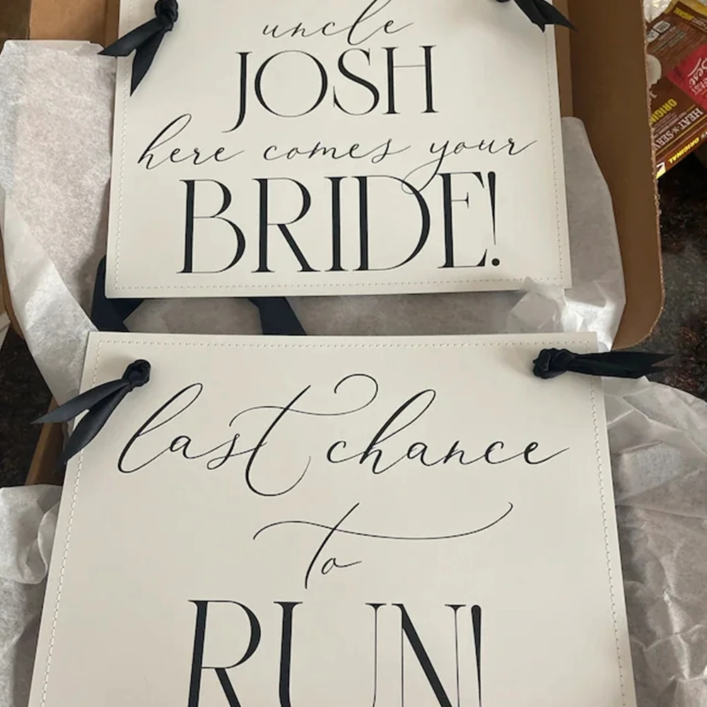 Personalized Wedding Signs for Ring Bearer, Flower Girl, Uncle Personalized Name, Here Comes Your Bride, Last Chance to Funny