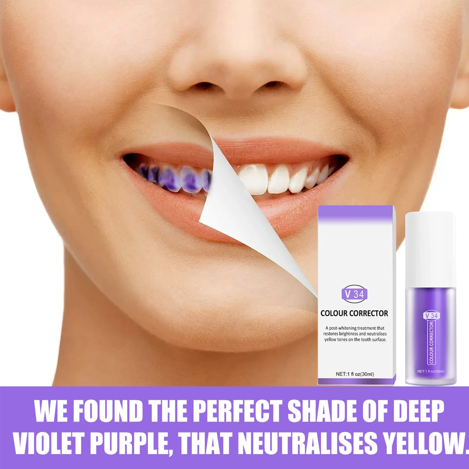 

V34 Teeth Whitening Toothpaste Tooth Colour Corrector 30ml Enamel Care Toothpaste Intensive Stain Removal Reduce Yellowing