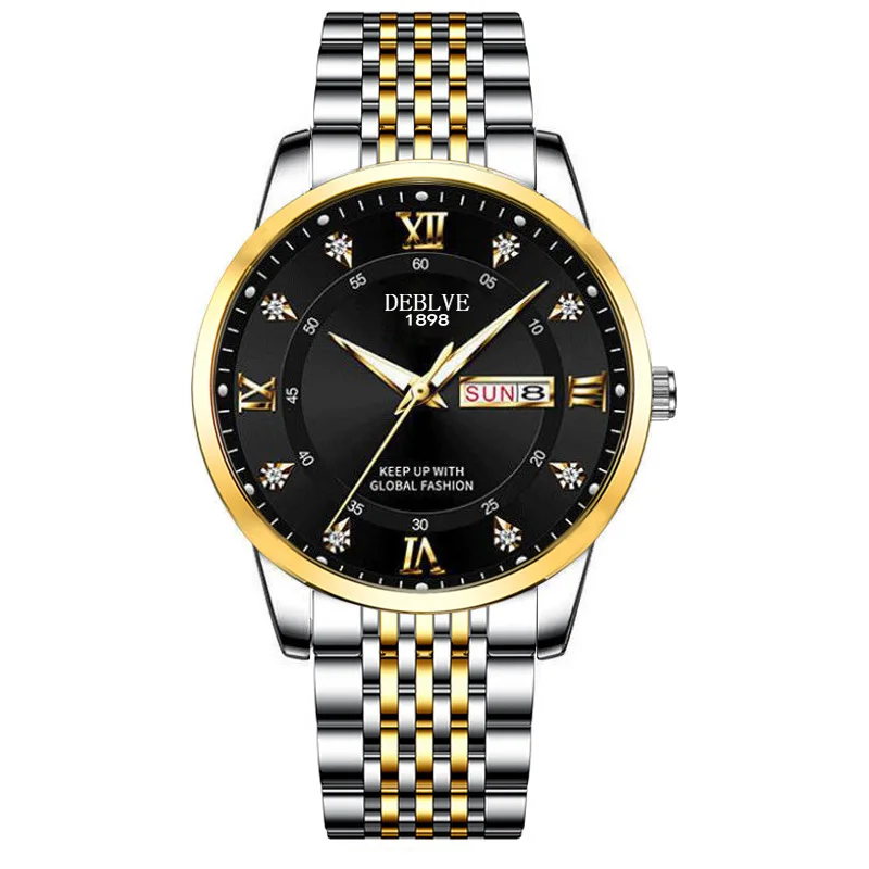 Men's Stainless Steel Luminous Sports Watch with Hidden Buckle and Calendar