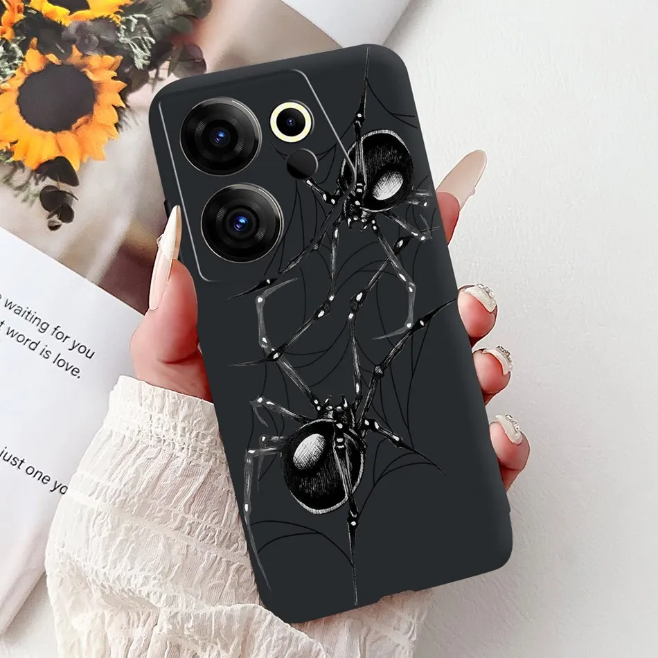 Tecno Camon 20 Premier Elegant Floral Cat Design Black Silicone Phone Case
