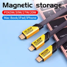  WEKOME 65W USB C Magnetic Suction 2-in-1 Braided Wire Alloy for Apple Tablet Huawei Xiaomi Samsung PD Fast Charging Data Cable 
