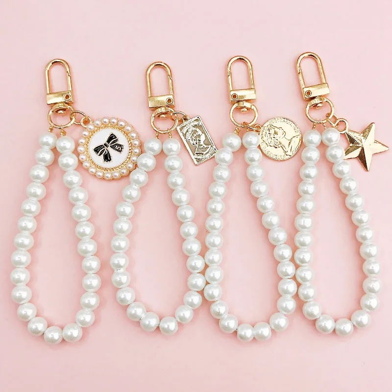 Creative DIY Phone Case Jewelry Glass Pearl Pendant Pentagonal Star Luggage Key Chain Phone Chain Pendant