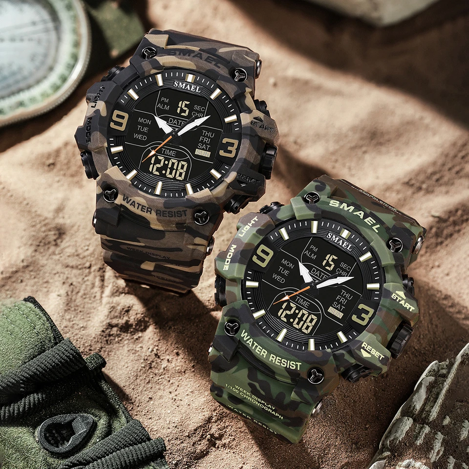 GBB Orologio Uomo Sportivo Militare Doppio Display LED - Impermeabile 50M, Sveglia, Cronometro, Cinturino PU, Argento